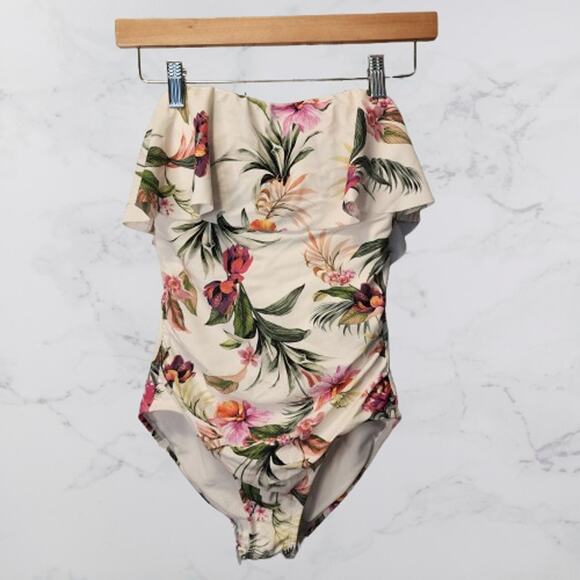Kona Sol Other - Kona Sol White Floral One Piece NWT Bathing Suit Small High Coverage #3540